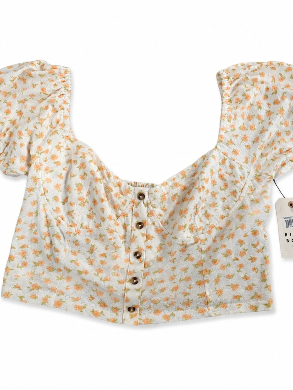 NWT Billabong Sweet Memory Floral Puff Sleeve Crop Top Cottagecore Large